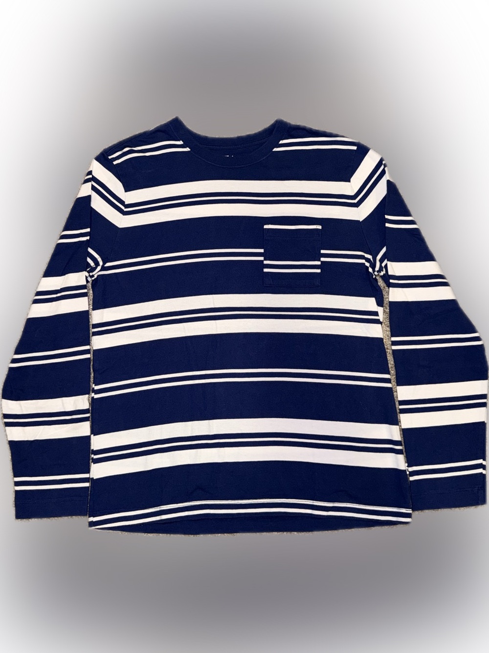 Free Assembly Navy White Striped Long Sleeve Pocket Shirt Men's Medium